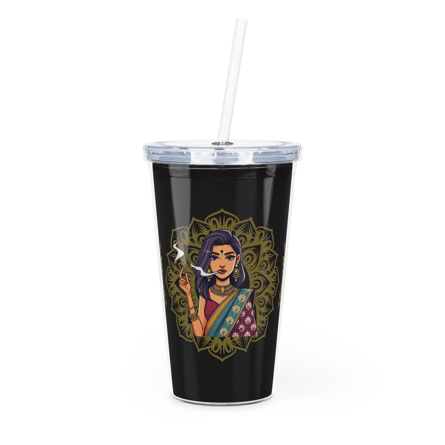 Smoke Saree Plastic Tumbler with Straw