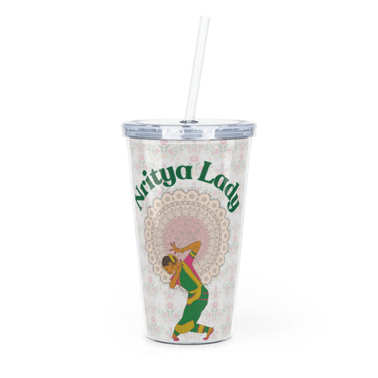 nritya Lady Pink Plastic Tumbler with Straw